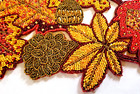 Beaded Table Runner 36x13  Autumn Flowers Thanksgiving Floral India Hand Crafted