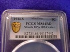 1944-s Lincoln Cent 10  Off Center Pcgs Certified Ms--64 Red  Mint Error    4