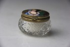 Antique Cut Glass Powder Jar W  Hinged Lid   Painted Porcelain Portrait On Top