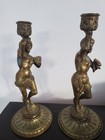Antique Brass Beautiful Maidens Figural  Candle Holders 10  