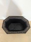 Vintage Tole Hand Painted  Cache Pot  black   Gold Planter Brass Lions Paw Feet