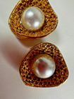 Vintage Shoe Clips Musi Simulated Pearl Chunky Goldtone Glamour