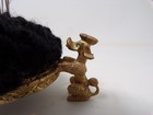 Vtg 50 s Goldtone Poodle Dog Green Rhinestone  Eyes Pin Cushion Sewing Crafts