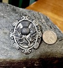Large Thistle Brooch Pin Sterling Silver Plate Scottish Celtic Scarf Kilt Pin