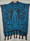 Virgin Of Guadalupe Poncho Adult One Size Blue Fringe Woven Pullover Christian