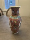 Vtg Hand Painted Chinese Ceramic Vase Floral 13    Tall