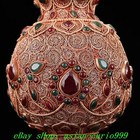 8 6  Rare Old Tibet Tibetan Bronze Gold Gilt Inlay Gems Flower Bottle Vase