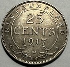 Newfoundland - George V - Silver 25 Cents - 1917c - Km-17 - Free Usa Shipping 