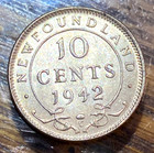 1942-c Newfoundland 10 Cents Nice Original C  Bu Km-20 Mintage 293 736 Chrc