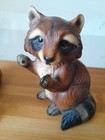 Rare 2 Pc 1970s Hand Painted Baby Raccoons Ceramic Figurines Old Kmart Tag Japan