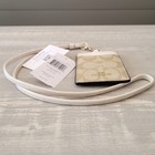 Coach Lanyard Signature Canvas   Leather Id Holder Light Khaki chalk 63274 Nwt