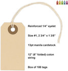 100 Small Manila Paper Tags With String -  1  2 3 4    X 1 3 8    - Hang Shipping La