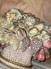 Vtg Wall Plaque Deco French Country Harvest Boquet In Basket Resin 7  5 In