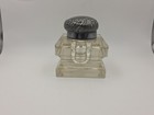 Antique Glass Inkwell W Hinged Ornate Silverplate Lid Victorian Desk