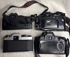 Ricoh Pentax Nikon 35mm Lot 4 Cameras Metal Plastic Body Flashes Parts Repair