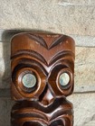 Maori New Zealand Hand Carved Wooden Tiki Statue Figure Shell Inlay Eyes 9    Tall