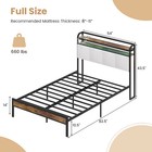 Full Size Bed Frame W led Light   Charging Station Heavy Duty Metal Platform Bed