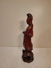 Antique Chinese Rosewood Carved Women With Animal Glass Eyes 12  Tall 1900 s