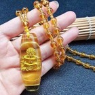 Yellow Citrine Caishen Pendant Necklace Wealth Amulet Unisex Crystal Jewelry