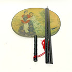 Vintage Japanese Geisha Girl Hand Fan Stretched Silk Paddle Style 12 