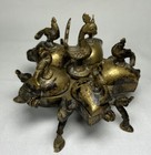 Vtg India Hindu Peacock 5 Compartments Bronze Brass Kumkum Tikka Spice Box