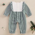 New Christmas Embroidered Tree Baby Girls Green Striped Romper Jumpsuit