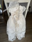 Ivory White Lace Girls Christening Gown Dress W  Matching Bonnet 1-2 Year Old