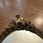Vintage Hollywood Regency Gold Metal Filigree Oval Vanity Mirror Tray Birds Flor