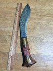 Vintage Nepalese Gurkha Kukri Knife With Decorative Red Velvet   Brass Sheath