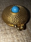 Vintage 70   s Estee Lauder Youth Dew Solid Perfume Gold Rope - Aqua Cabouchon Nos