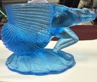 307-vintage Frosted Blue Art Glass Frog Snail Toothpick Holder Aqua Glass Fig