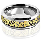 Gold Celtic Dragon Silver Tungsten Carbide Ring Black Carbon Mens Wedding Band