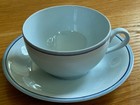 Rorstrand Silja Tea Cup And Saucer Sweden Vintage Blue With Stripe Mint Cond