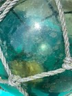 Vintage Japanese Large Glass Fishing Float Buoy Ball Net Light Blue   25 6cm F s