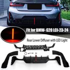 Fits 23-24 Bmw 3 Series G20 Lci Gloss Black Rear Lower Diffuser With Led Light