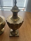 Set Of 2 Vintage Brass Urns lidded Containers With Patina Mcm Decor