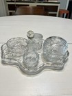 Vintage 5 Piece Cut Crystal Etch Flower Dresser  Vanity Set With Tray