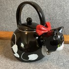 Vintage 1990s Black And White Cat Whistling Metal Tea Kettle Teapot Ancona