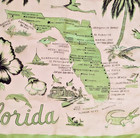 Vintage Florida Souvenir Scarf Map Hibiscus Palms Alligator Green Chiffon Japan