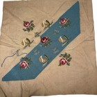 Vintage Needlepoint Tapestry Canvas Unfinished Pre Worked Rose Floral    25 X 25