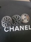Chanel 3  Silver Metal Cc Logo Front  Dark Silver Button Size 24 Mm