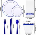 700 Pcs Blue Plastic Plates For 100 Guests - Plastic Dinnerware Set party