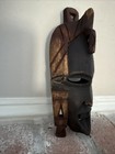 Vintage African Hand Carved Mask Wood Wall Hanging Decor