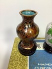 Set Of 3 Vintage Chinese Cloisonn   Enamel Vases On Wooden Stands In Gift Box