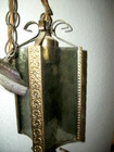1960s Hanging Pendant Light Smokey Glass Concave  Filigree Hollywood Regency