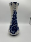 Vintage Gzhel Russian Porcelain Hand Made Stamped Blue And White Floral Vase