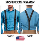 Men Heavy Duty Suspenders Work Biker 1 5  Wide Elastic X-back Braces Clip Hooks