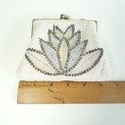 Vintage Beaded Purse Bag Small Gold Tone Detailed Chain Leaf 5x4 Inch