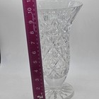 Vtg Heavy Ornate Faceted Cut Crystal Pedestal Vase Diamond starburst Pattern