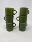 6 Vintage Fire King Anchor Hocking Green Coffee Tea Mugs Cups Glassware